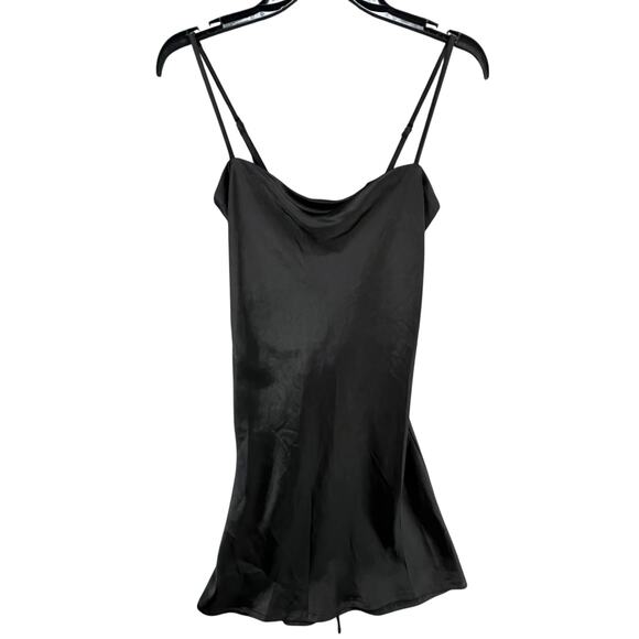 Princess Polly Mini Dress Womens 8 Black Silky Lace Up Back Night Out Flirty - Picture 3 of 15